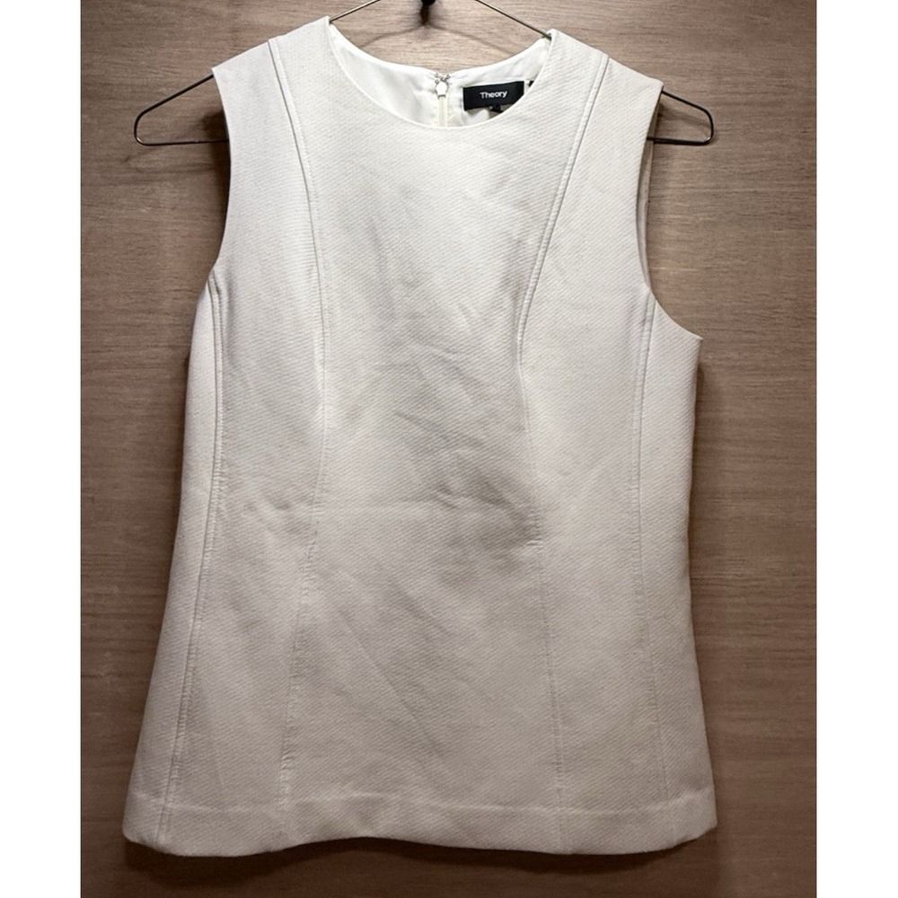 Theory Women's Ivory Hadrienne Pioneer Seam Detail Sleeveless Top Size 4